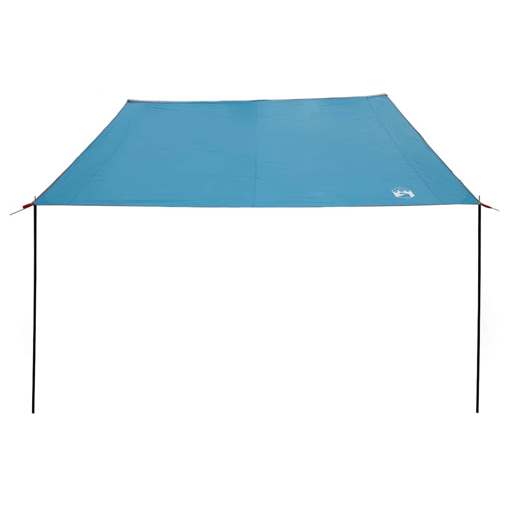 Detail van de vidaXL waterbestendige tarp in lichtblauw, zijaanzicht met bevestigingsstokken.
