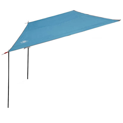 Detail van de blauwe vidaXL waterbestendige tarp, met een schuin dak en bevestigingslijnen.