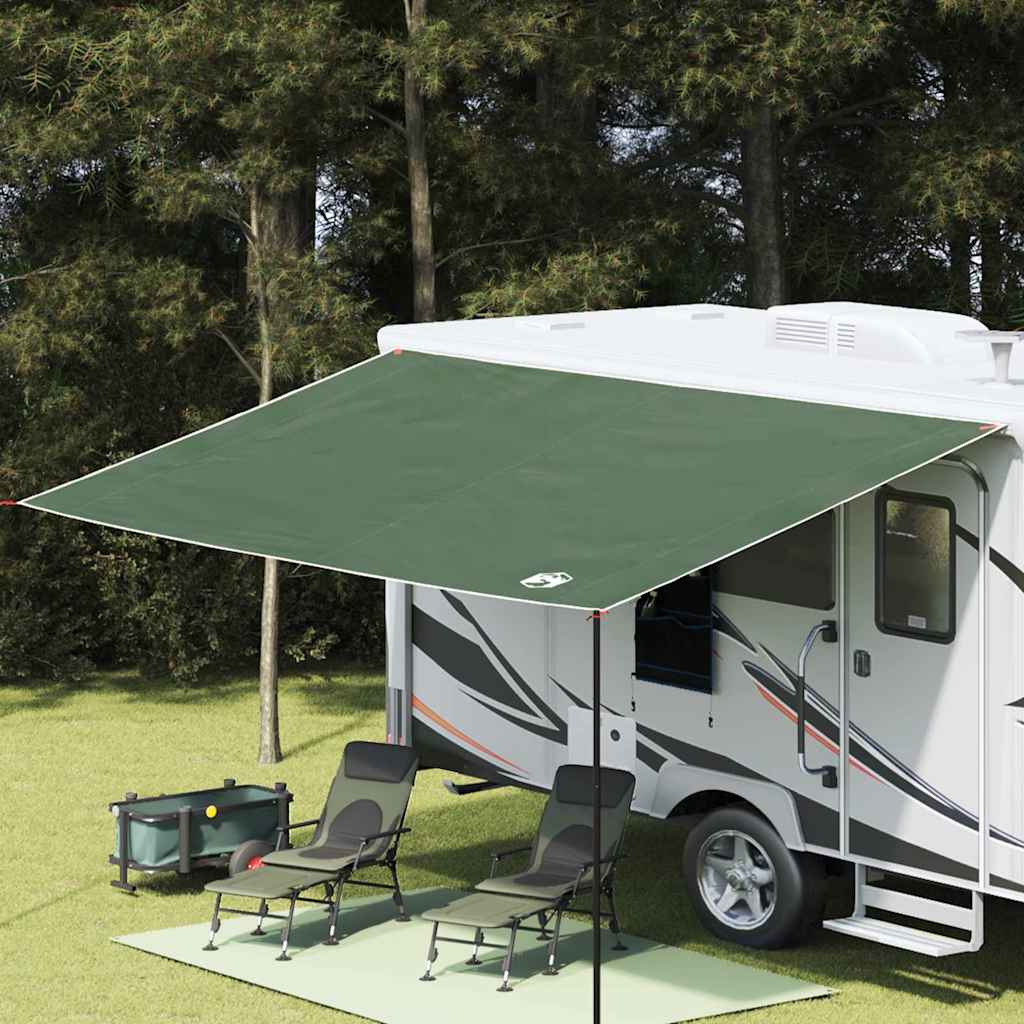 vidaXL waterbestendige tarp van 240 x 460 cm, groen, opgezet voor een camper.