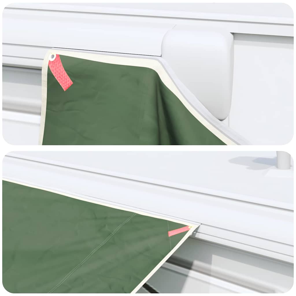 Detail van de groene vidaXL tarp met bevestigingshaak en randafwerking.