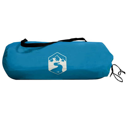 Blauwe tarp van vidaXL in opbergtas met logo, zijaanzicht.