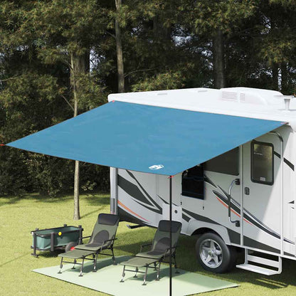 vidaXL waterbestendige tarp in blauw, geïnstalleerd bij een camper voor schaduw en bescherming.