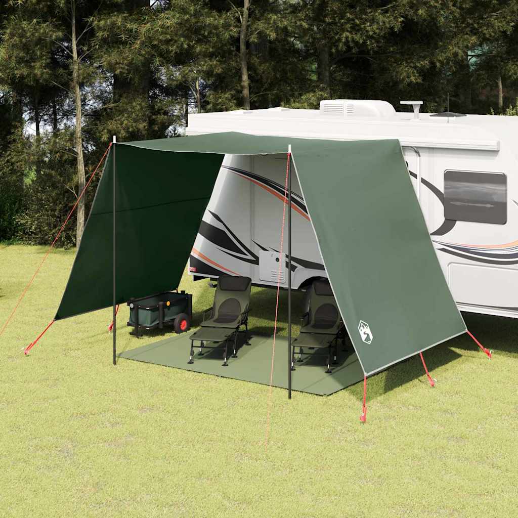 vidaXL waterbestendige tarp in groen, opgesteld voor bescherming bij kamperen.