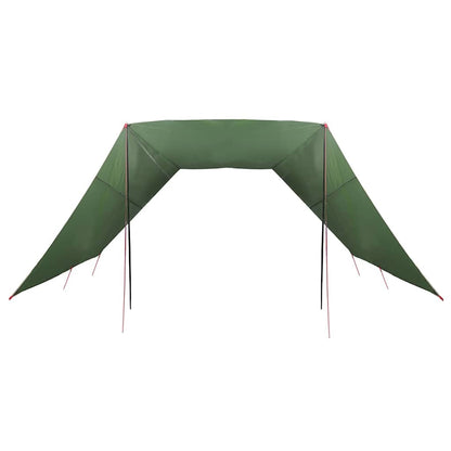 Detail van de vidaXL waterbestendige tarp in groen met een schuin dak.