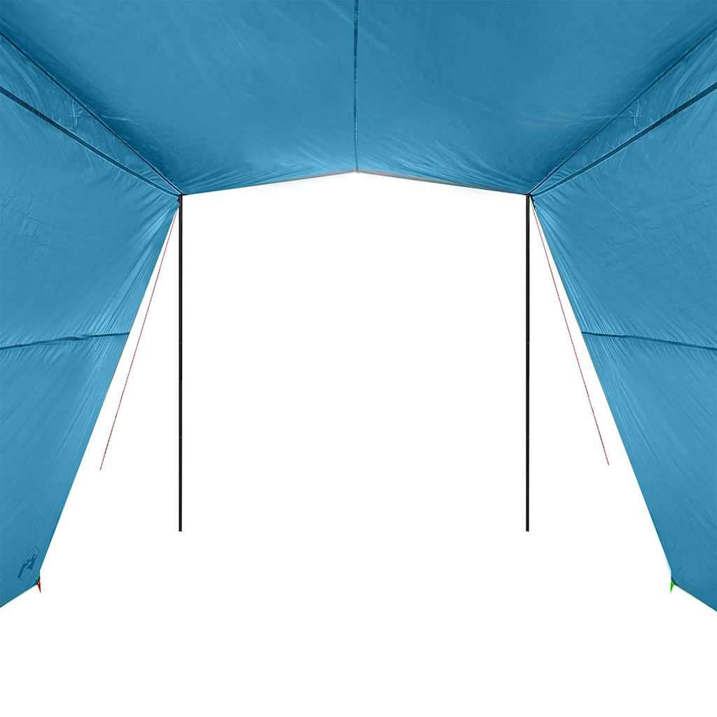 Detail van de binnenkant van de vidaXL waterbestendige tarp in blauw, met zichtbare steunpalen.