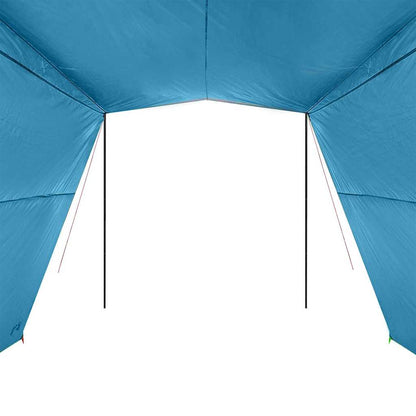 Detail van de binnenkant van de vidaXL waterbestendige tarp in blauw, met zichtbare steunpalen.
