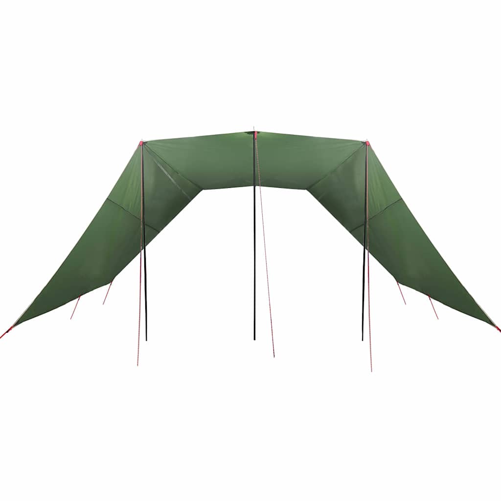 Detail van de vidaXL waterbestendige tarp in groene kleur, zijaanzicht met opgezette hoeken.