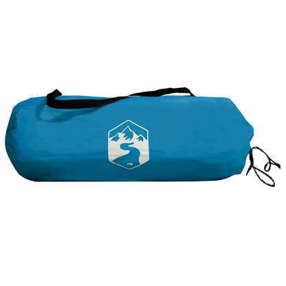 Blauwe vidaXL tarp opgerold in een compacte tas met merklogo.