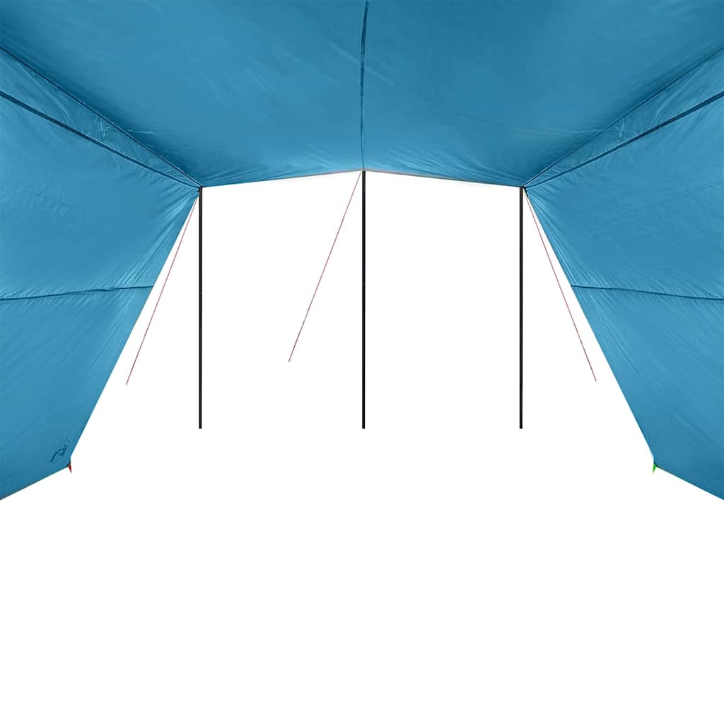 Detail van de vidaXL waterbestendige tarp met zicht op de blauwe binnenzijde en steunpalen.