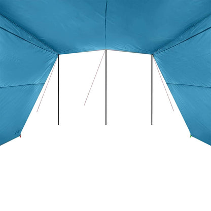Detail van de vidaXL waterbestendige tarp met zicht op de blauwe binnenzijde en steunpalen.
