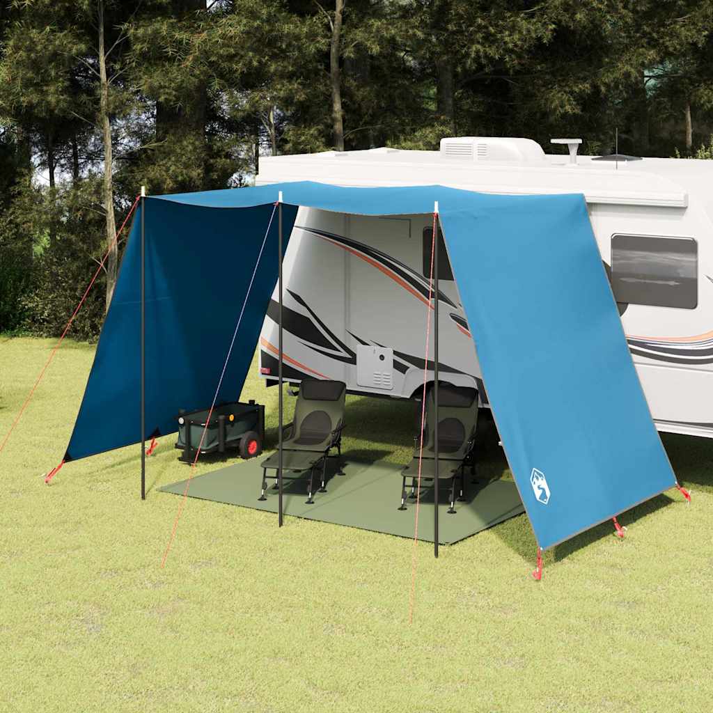 vidaXL waterbestendige tarp in blauw, opgesteld als schuilplek voor buitenactiviteiten.