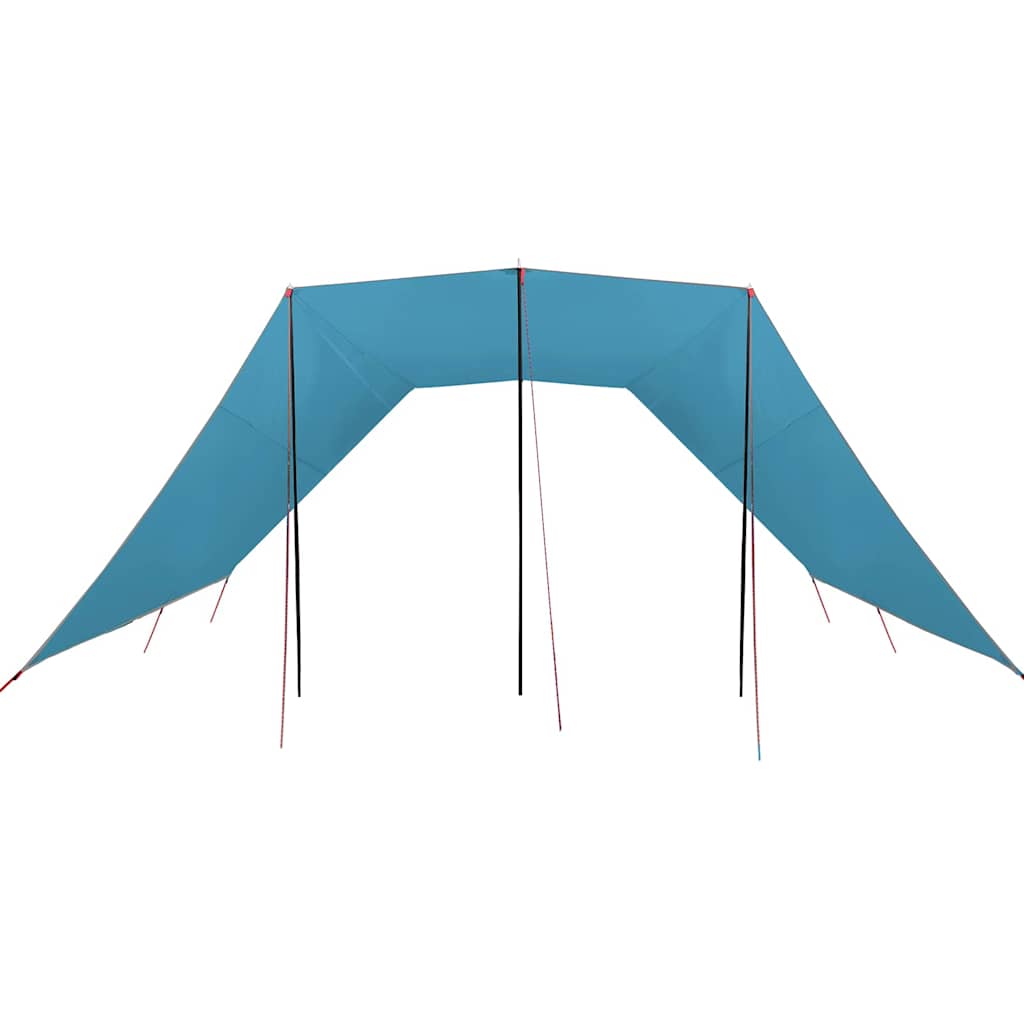 Zijaanzicht van de vidaXL waterbestendige tarp in blauw, met bevestigingslijnen.