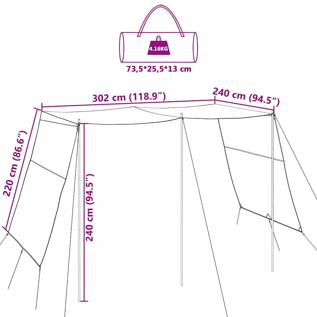 Detail van de vidaXL tarp met afmetingen en gewicht, ideaal voor buitenactiviteiten.