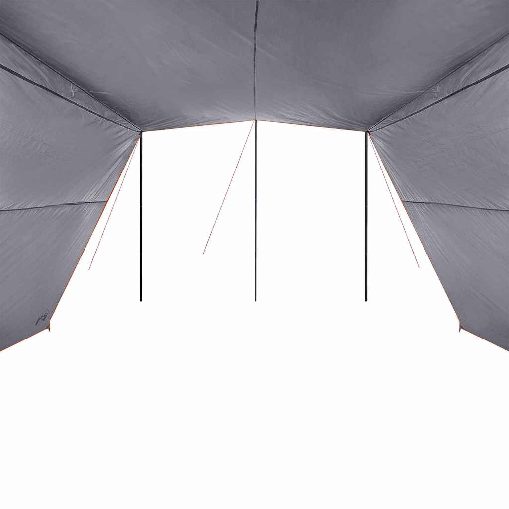 Zijaanzicht van de vidaXL waterbestendige tarp met stevige stokken en een grijze kleur.