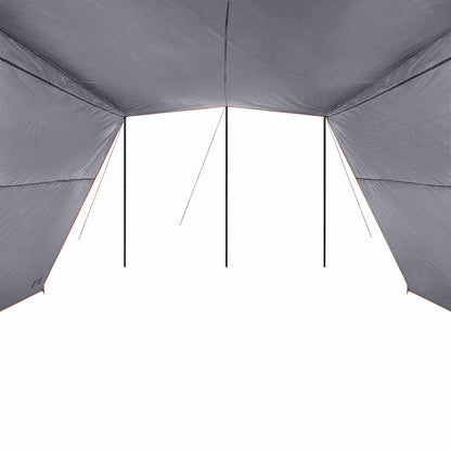 Zijaanzicht van de vidaXL waterbestendige tarp met stevige stokken en een grijze kleur.