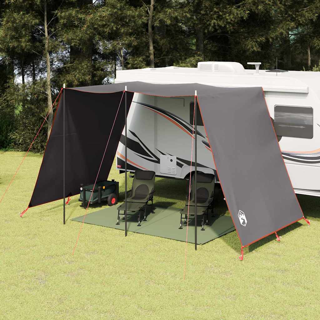 vidaXL waterbestendige tarp van 302 x 240 x 240 cm in gebruik als schuilplek bij een camper.