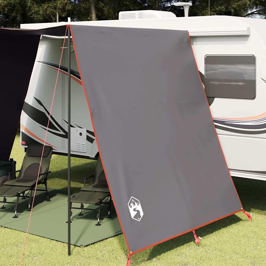 Detail van de vidaXL waterbestendige tarp in grijs, schuin opgesteld met rode randen.
