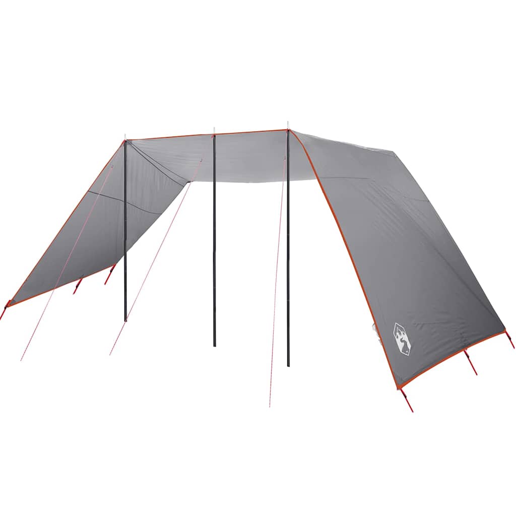 Zijaanzicht van de vidaXL waterbestendige tarp met grijze kleur en stevige palen.
