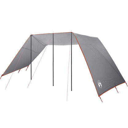 Zijaanzicht van de vidaXL waterbestendige tarp met grijze kleur en stevige palen.