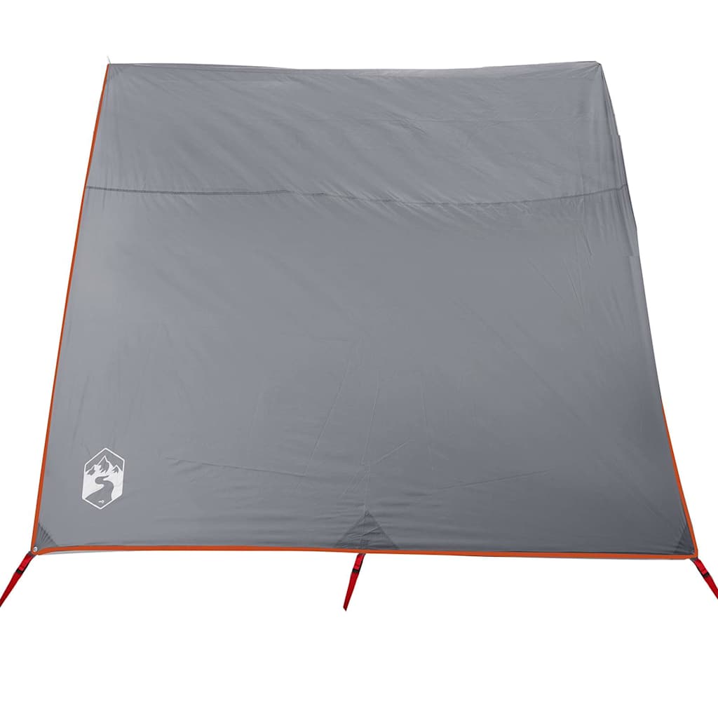 Detail van de grijze vidaXL waterbestendige tarp met oranje accenten en bevestigingspunten.
