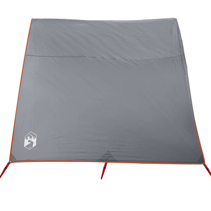 Detail van de grijze vidaXL waterbestendige tarp met oranje accenten en bevestigingspunten.