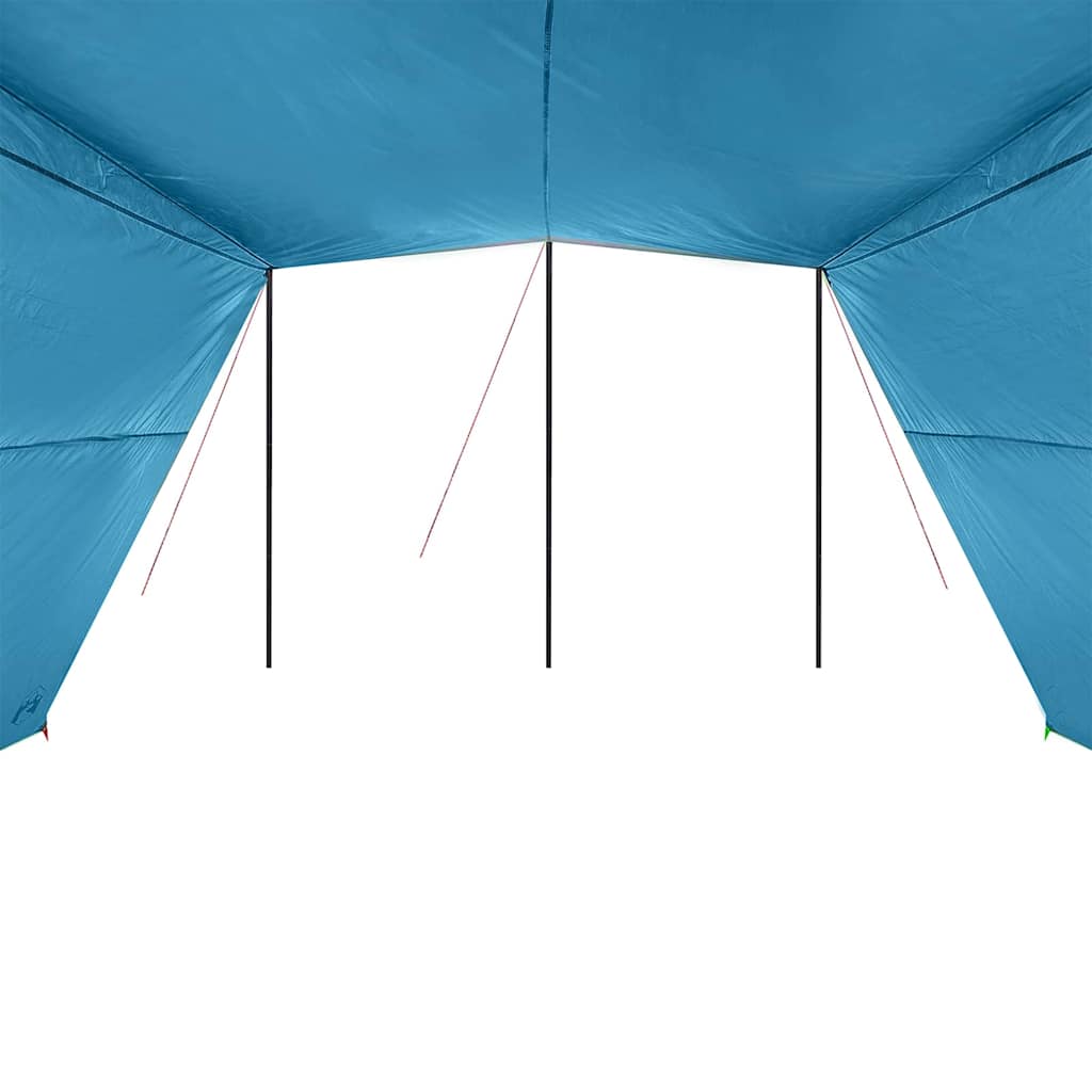 Detail van de vidaXL waterbestendige tarp, zijaanzicht met daksteunen en blauwe stof.