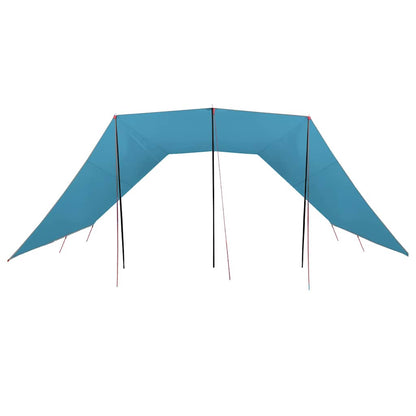 Detail van de vidaXL waterbestendige tarp in lichtblauw, zijaanzicht met opgezette stokken.