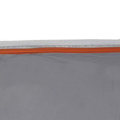 Detail van de grijze vidaXL tarp met waterafstotende coating en oranje rand.
