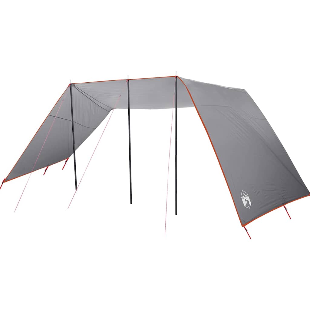 Detail van de vidaXL waterbestendige tarp in grijs met zwarte stokken en rode lijnen.
