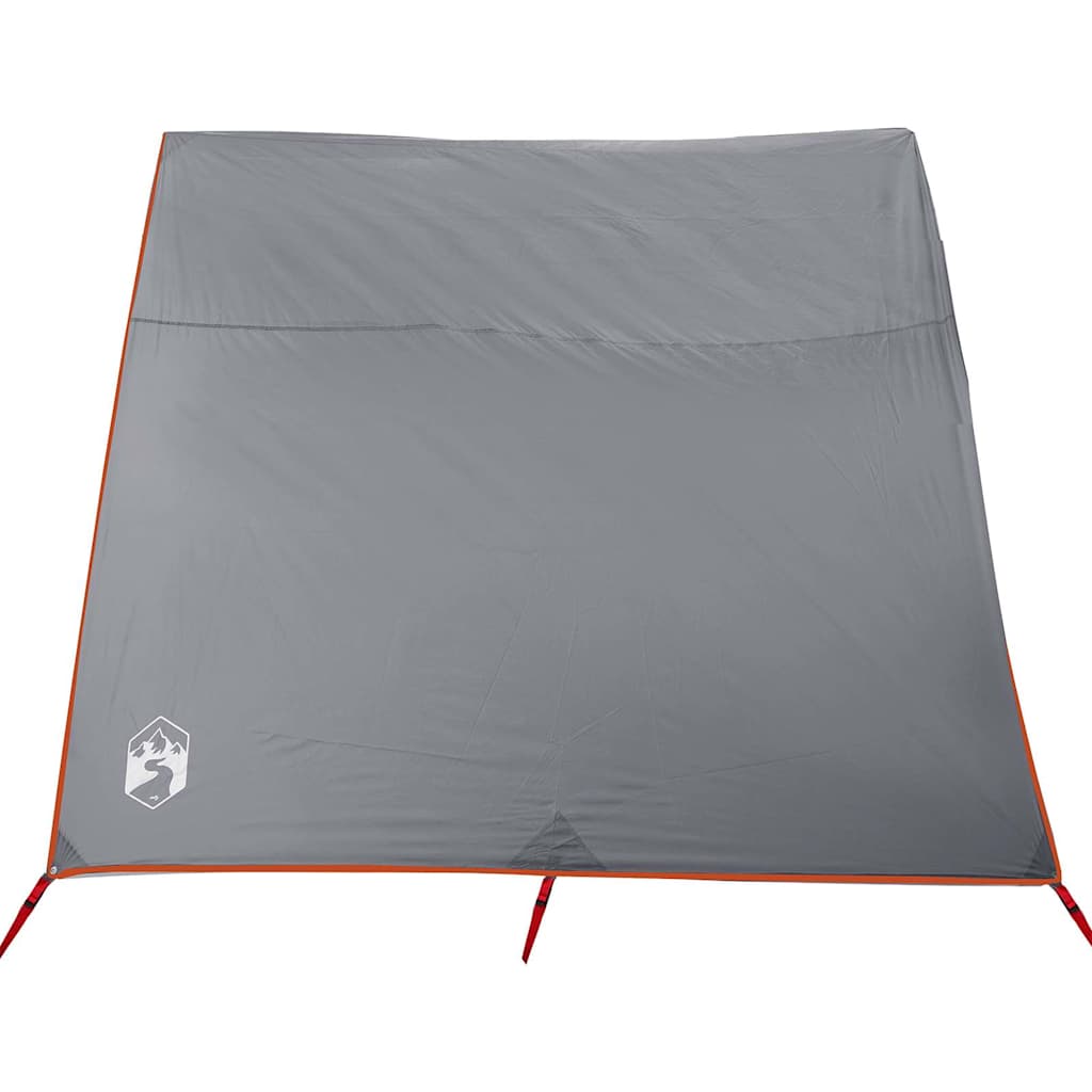 Detail van de grijze vidaXL tarp met oranje randen en bevestigingspunten.
