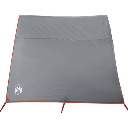 Detail van de grijze vidaXL tarp met oranje randen en bevestigingspunten.
