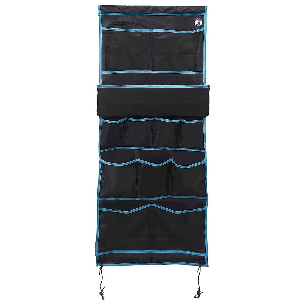 Detail van de vidaXL opslagzak in zwart en blauw met meerdere opbergvakken en een stevige constructie.