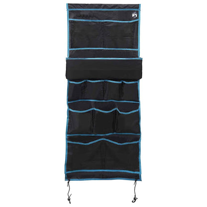 Detail van de vidaXL opslagzak in zwart en blauw met meerdere opbergvakken en een stevige constructie.
