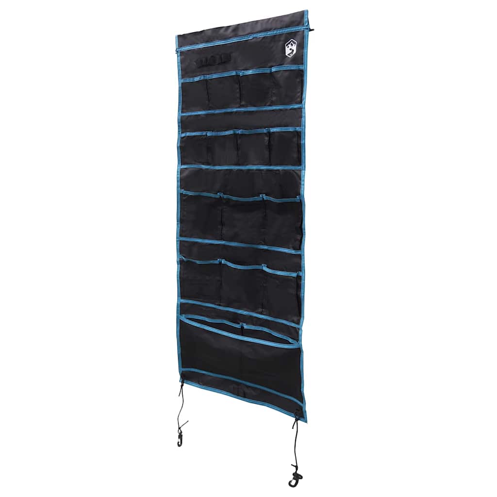 Detail van de vidaXL opslagzak in zwart met blauwe randen, zijaanzicht met opbergvakken.