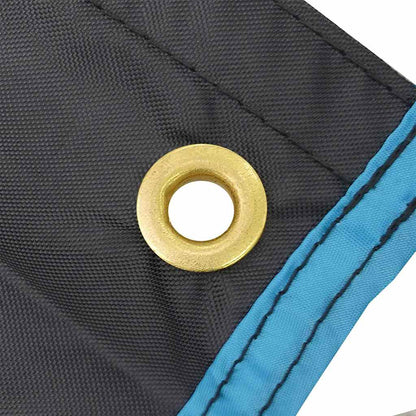 Detail van de metalen oog met blauwe afwerking van de vidaXL opslagzak.