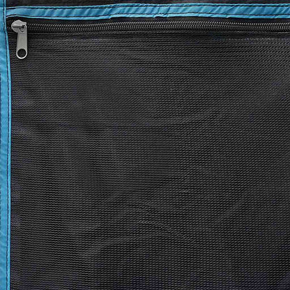 Detail van de zwarte vidaXL opslagzak met rits en blauw accent.