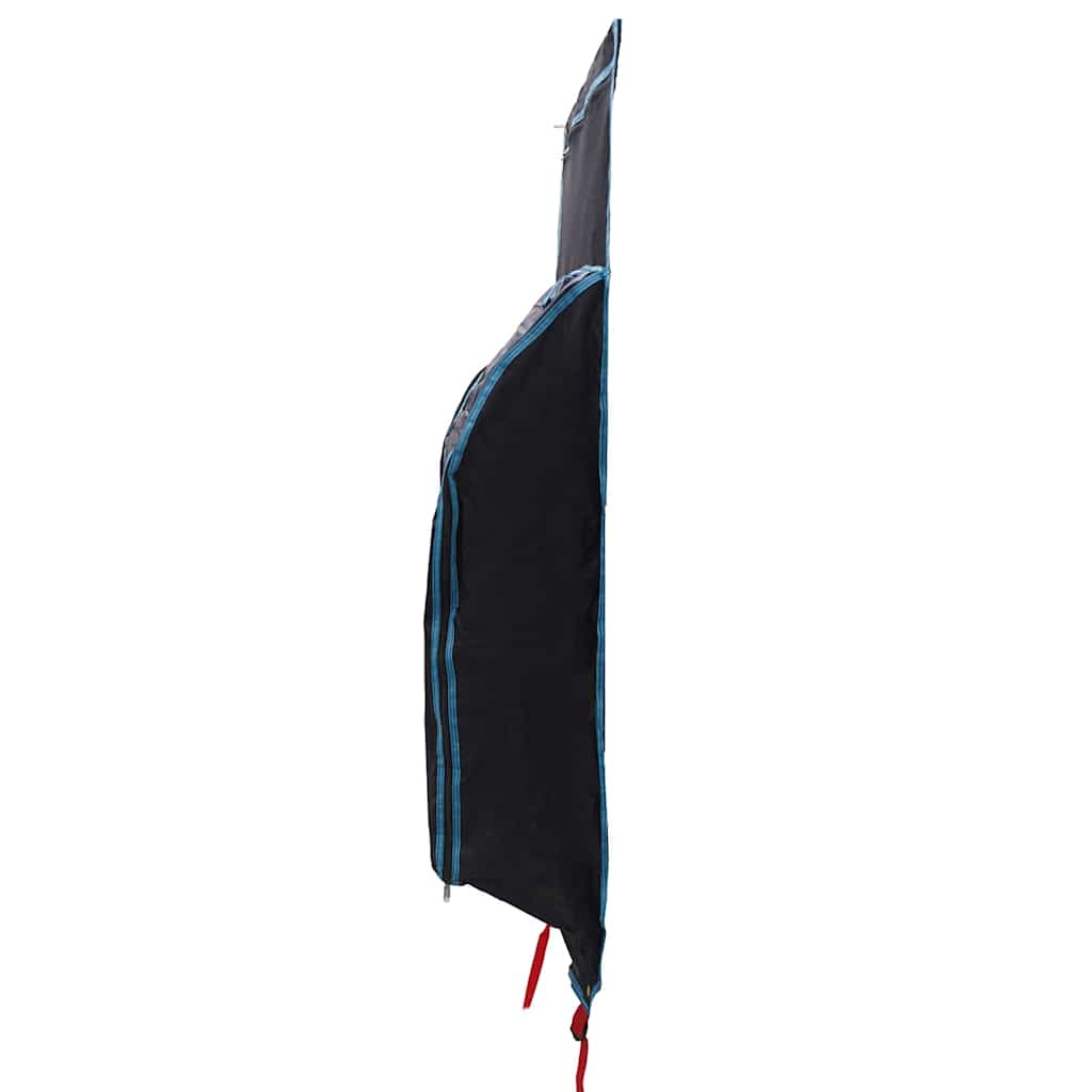 Zijaanzicht van de vidaXL opslagzak in zwart en blauw met rits en handvatten.