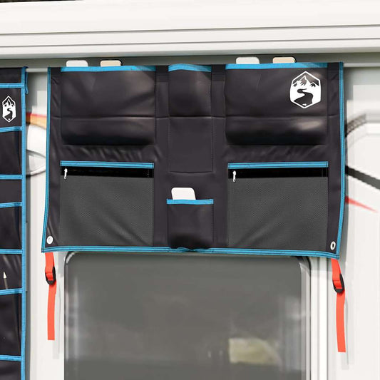 Zwarte vidaXL opslagzak met blauwe accenten en meerdere opbergvakken voor outdoorgebruik.
