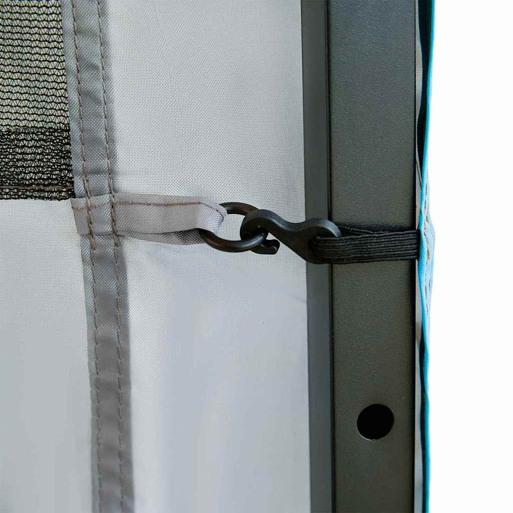 Detail van de bevestigingshaak van de vidaXL Hangende Tentorganiser in grijs en blauw.