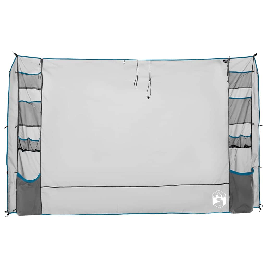Zijaanzicht van de vidaXL Hangende Tentorganiser met meerdere opbergvakken in grijs en blauw.