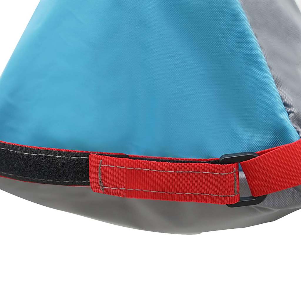 Detail van de grijs-blauwe vidaXL opslagzak met een rode sluitband.