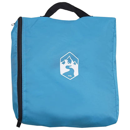 Zijaanzicht van de blauwe vidaXL opslagzak met logo en rits.