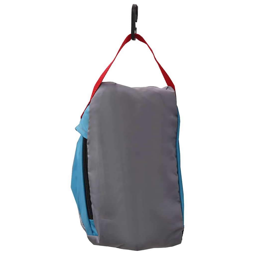Zijaanzicht van de vidaXL opslagzak in grijs en blauw met handvat.