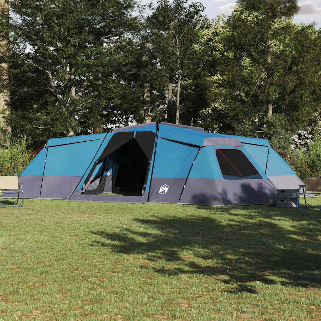 VidaXL gezinstent in blauw met dak, ruime opzet voor maximaal 16 personen in de natuur.