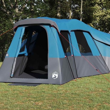 Zijaanzicht van de vidaXL gezinstent in blauw met open ingang en ventilatie.