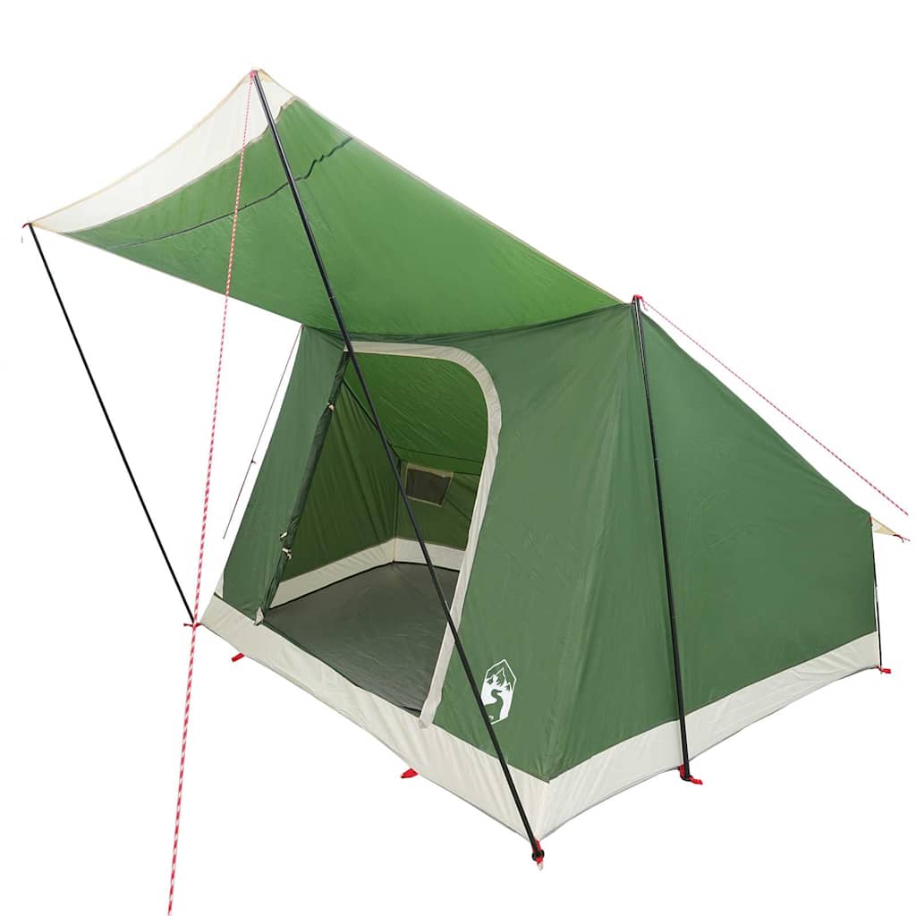 Detail van de groene vidaXL campingtent met een extra dak en E-poort.
