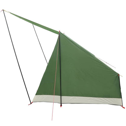 Detail van de vidaXL Camping Tent in groen, zijaanzicht met dak en stokken.