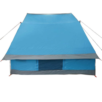 Blauwe vidaXL campingtent met grijze details en grote ingang aan de voorkant.