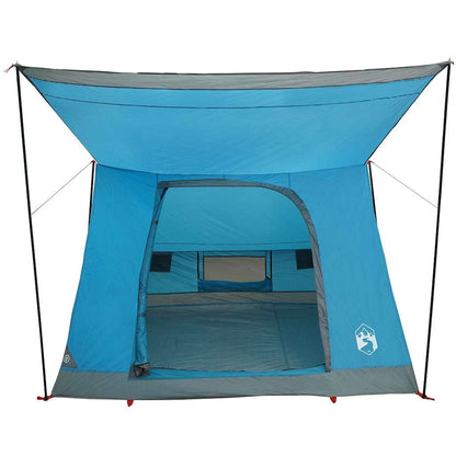 Zijaanzicht van de blauwe vidaXL camping tent met E-poort en ruime binnenruimte.
