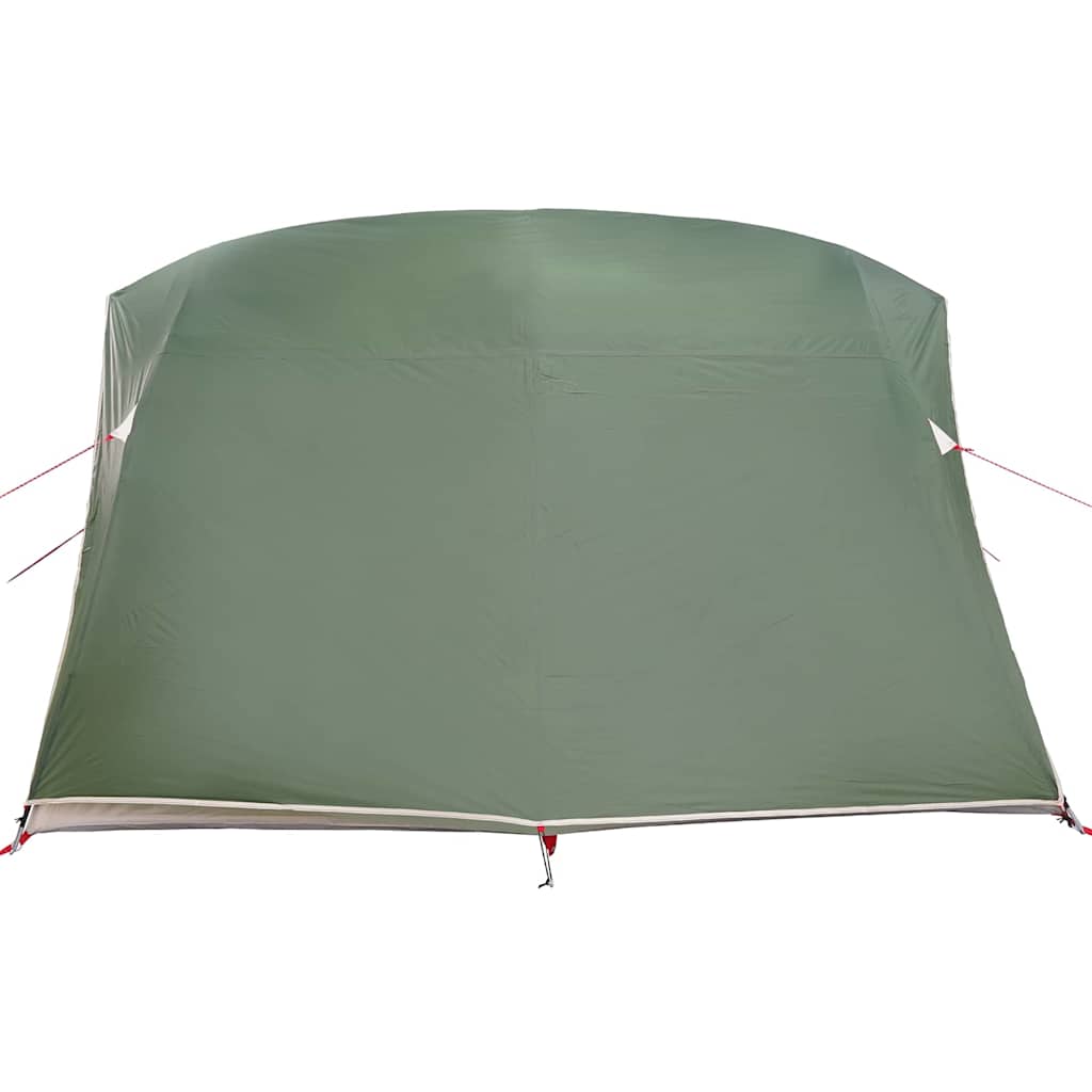 Detail van het groene taft materiaal van de vidaXL camping tent, bovenaanzicht.